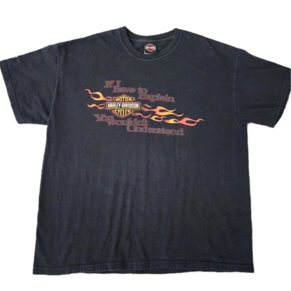 VTG Harley Davidson If I Have To Explain T Shirt XL Black Flame Double-Sided